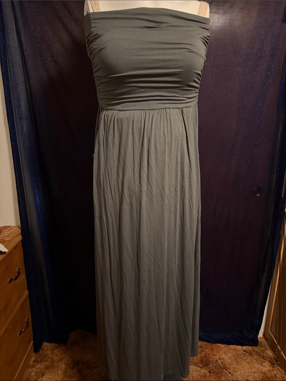 Lascana Strapless Olive Maxi Dress with pockets